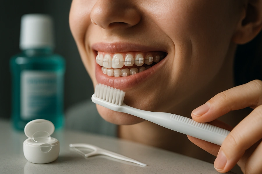 Cách phòng tránh tình trạng mắc cài sứ bị ố vàng