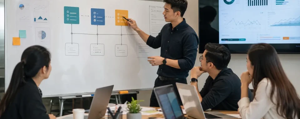 Ảnh đội marketing so sánh AI citation brand mention và backlink trên bảng chiến lược authority cho AI Search