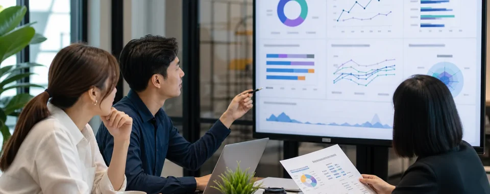 Ảnh đội marketing SME review dashboard AI Visibility với query coverage mention citation sentiment source quality và assisted lead