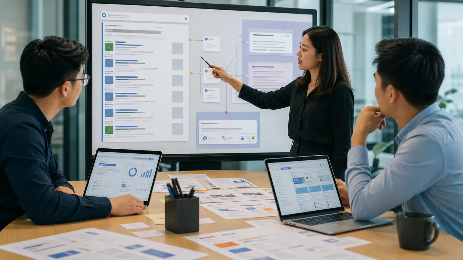 Ảnh đội marketing SME phân tích bản đồ hiển thị thương hiệu trên SEO truyền thống và AI Search