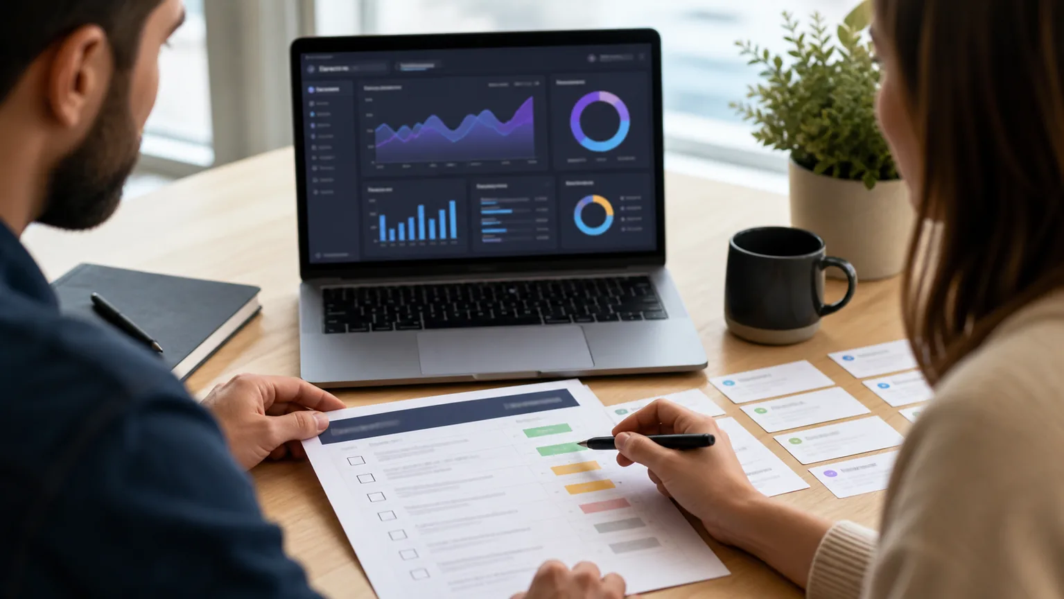 Ảnh dashboard KPI cho SEO AEO GEO với biểu đồ organic answer visibility citation branded query và conversion