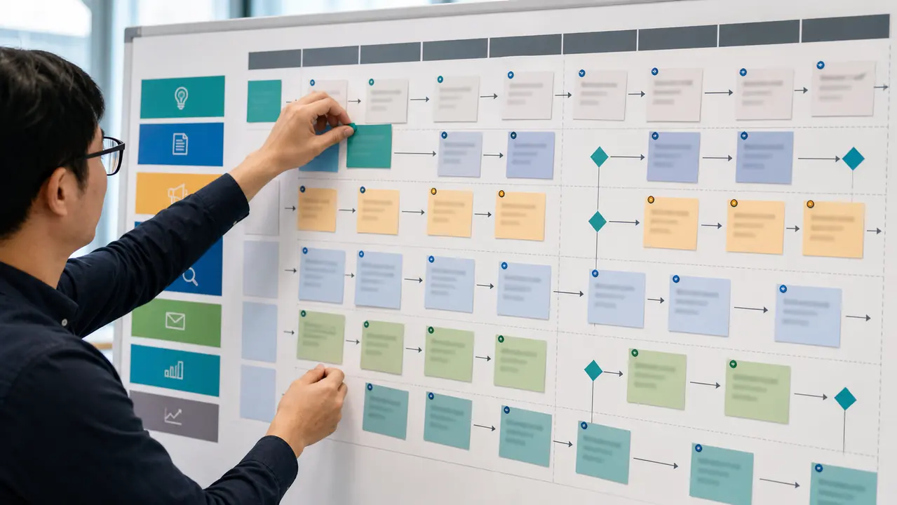 Ảnh bảng phạm vi marketing thuê ngoài với các luồng strategy content ads SEO CRM reporting và CRO