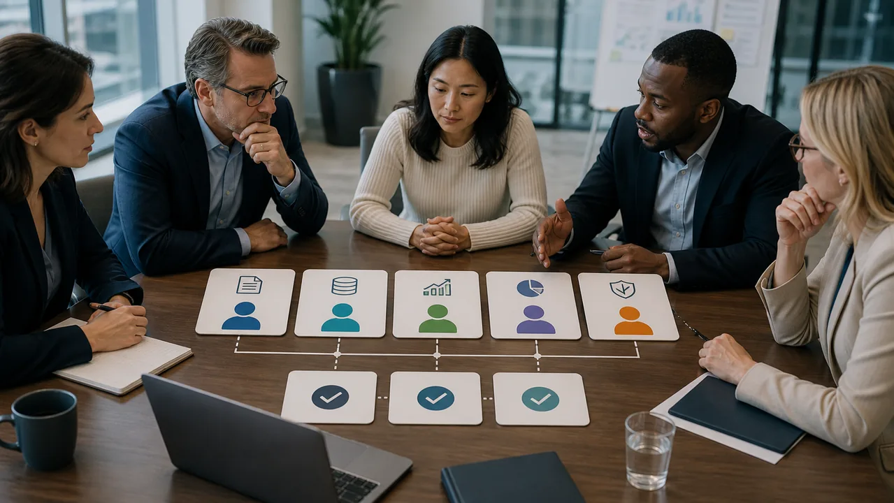 Ảnh các vai trò reviewer trong AI Marketing governance gồm content data sales performance và brand owner