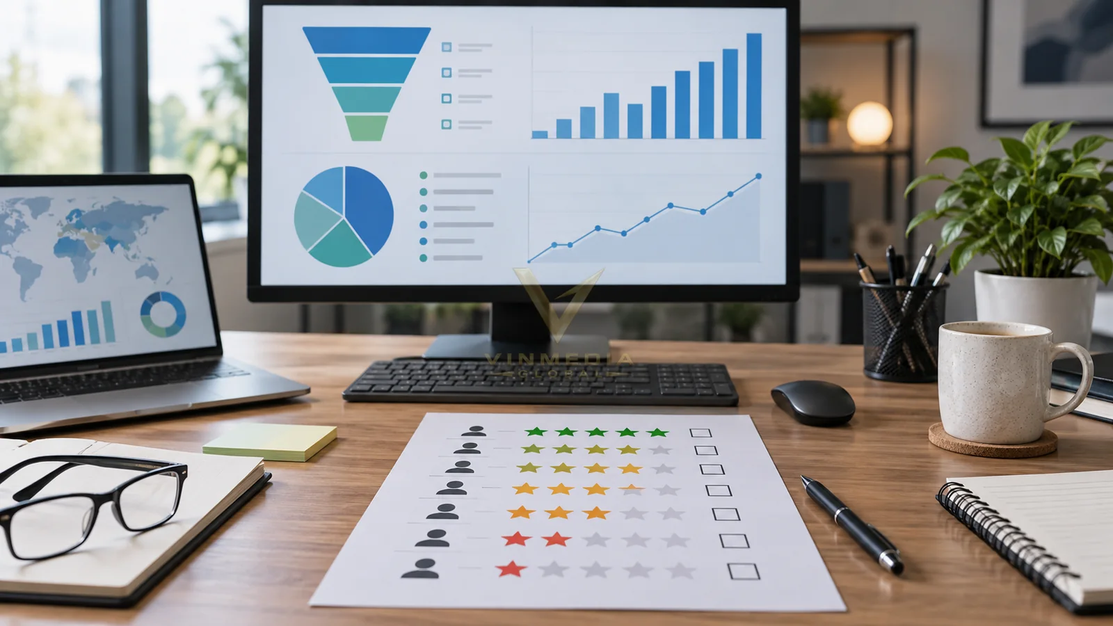 Ảnh biên tập mô phỏng phân tích báo cáo media và CRM