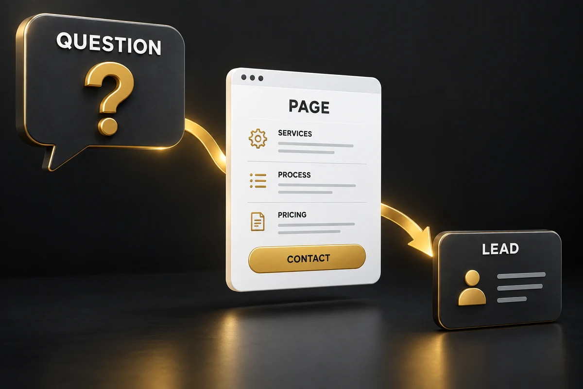 Câu hỏi người mua dẫn tới trang dịch vụ và hồ sơ lead được kiểm tra