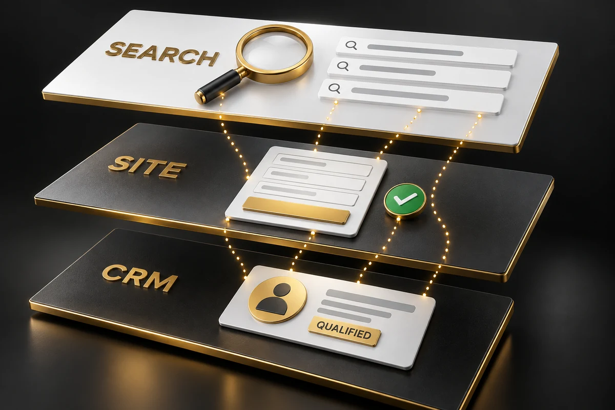 Ba lớp Search, website và CRM cần được đối chiếu khi đánh giá lead