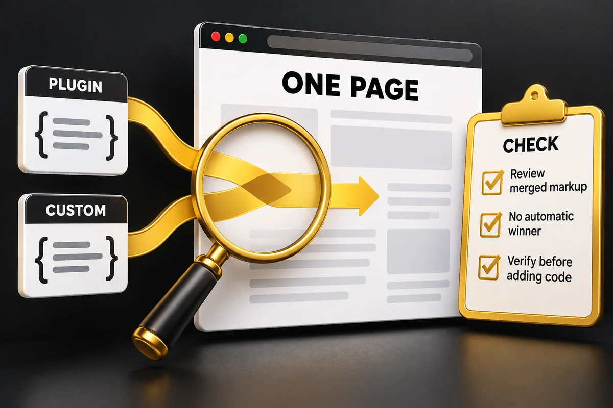 Kiểm nguồn markup từ plugin và code riêng trước khi thêm schema